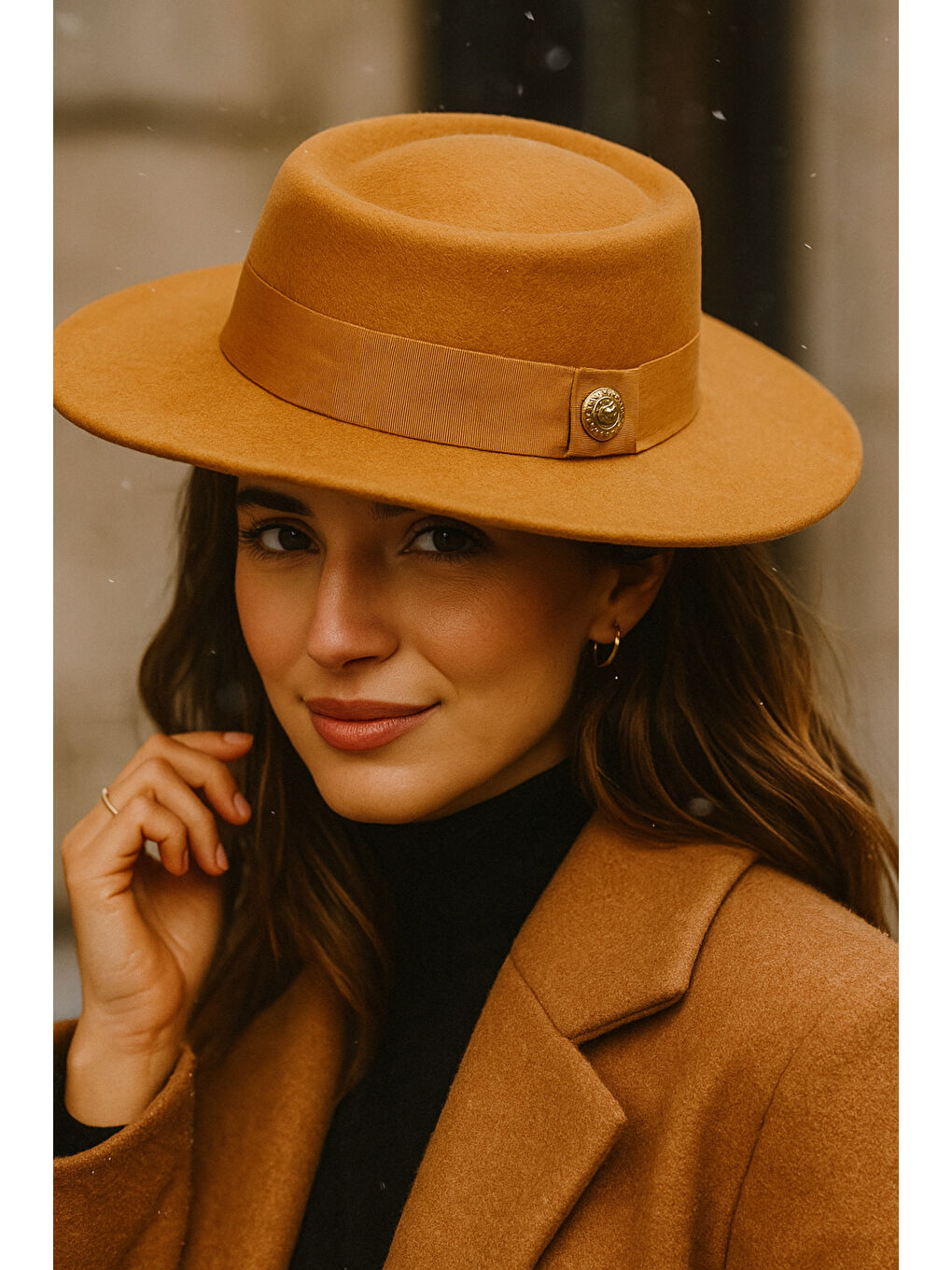 Kahverengi Kadın Camel Kaşe Gondol Şapka SPK1148-2