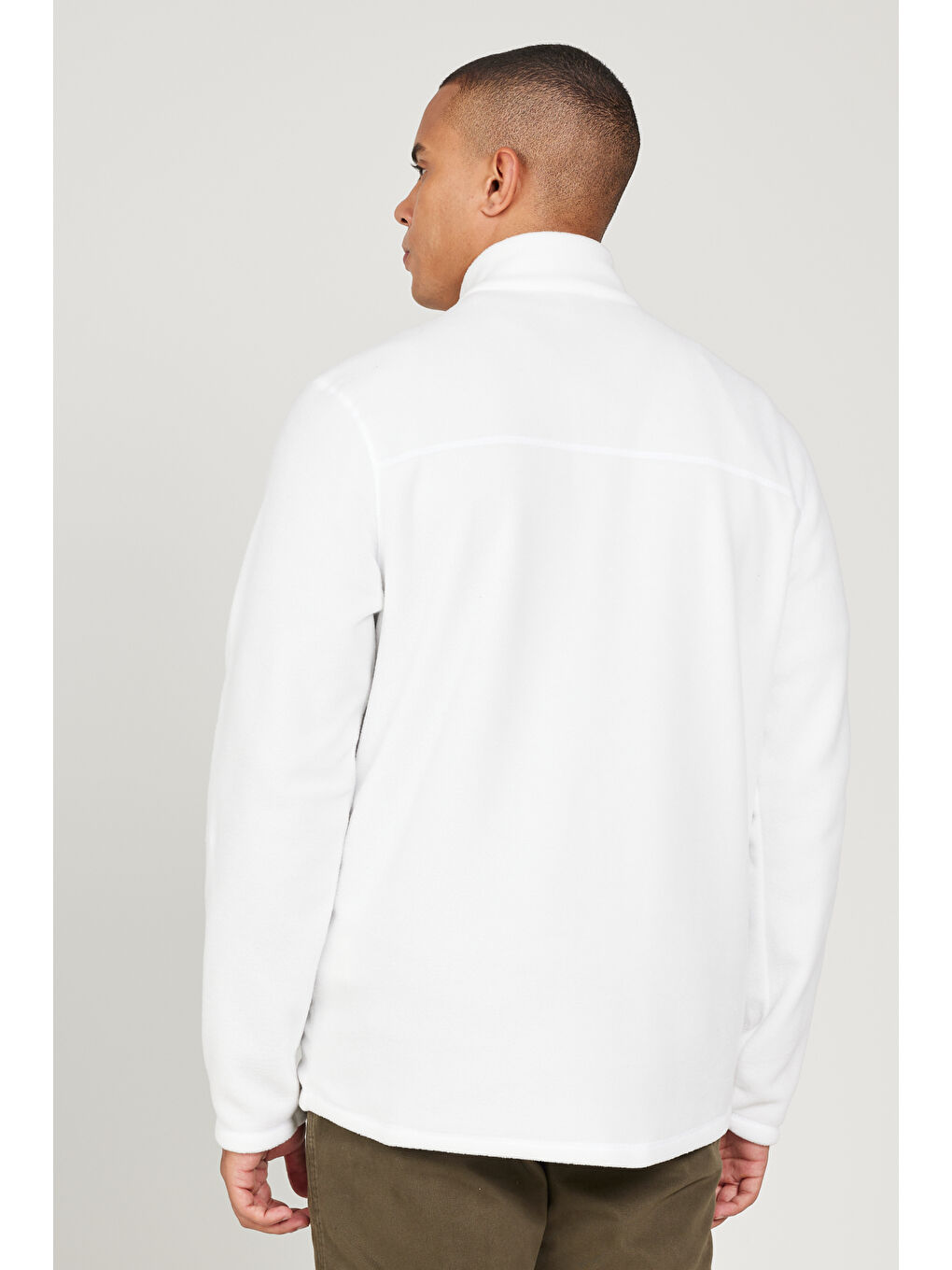 Erkek Beyaz Anti-Pilling Tüylenme Yapmayan Standart Fit Dik Yaka Polar Sweatshirt-8