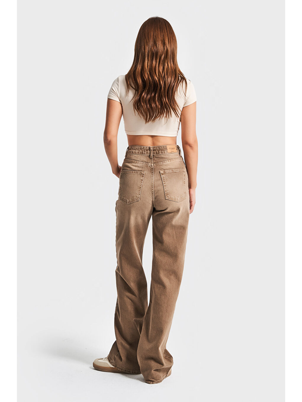 Kadın Taşlanmış Kahverengi 2s5-16 Straight Fit Yüksek Bel %100 Pamuk Denim Jean-2