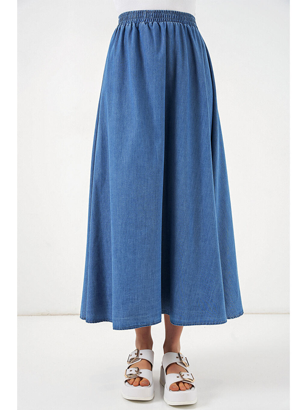 Kadın Uzun Jean Etek 8062 - Lacivert-3