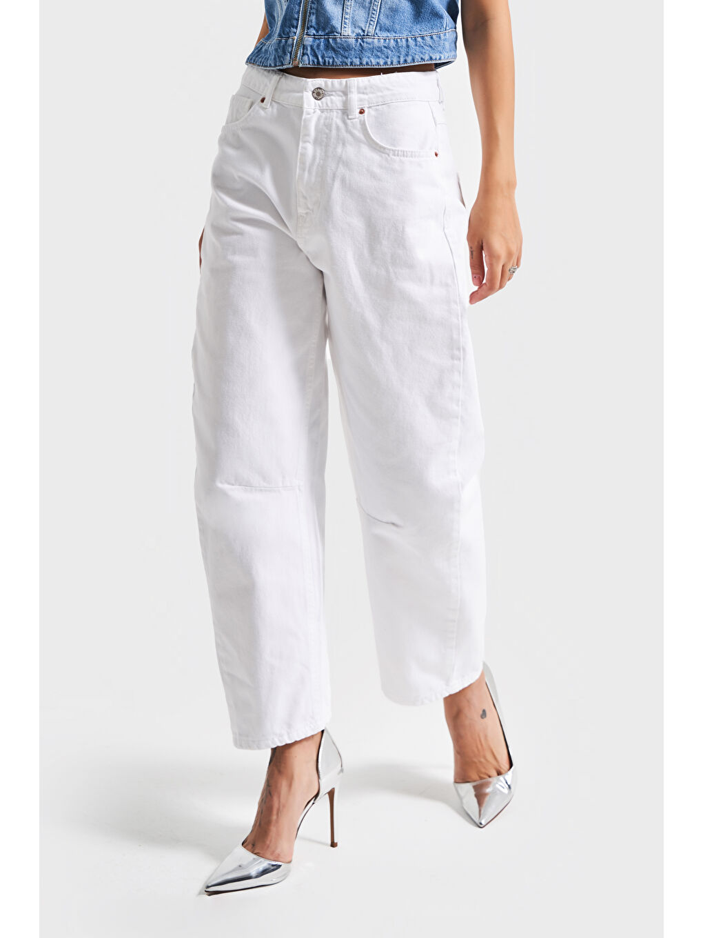Kadın Beyaz Renk 5s5-2 Moxıe Low Fit Bol Kesim %100 Pamuk Orta Bel Denim Jean-1
