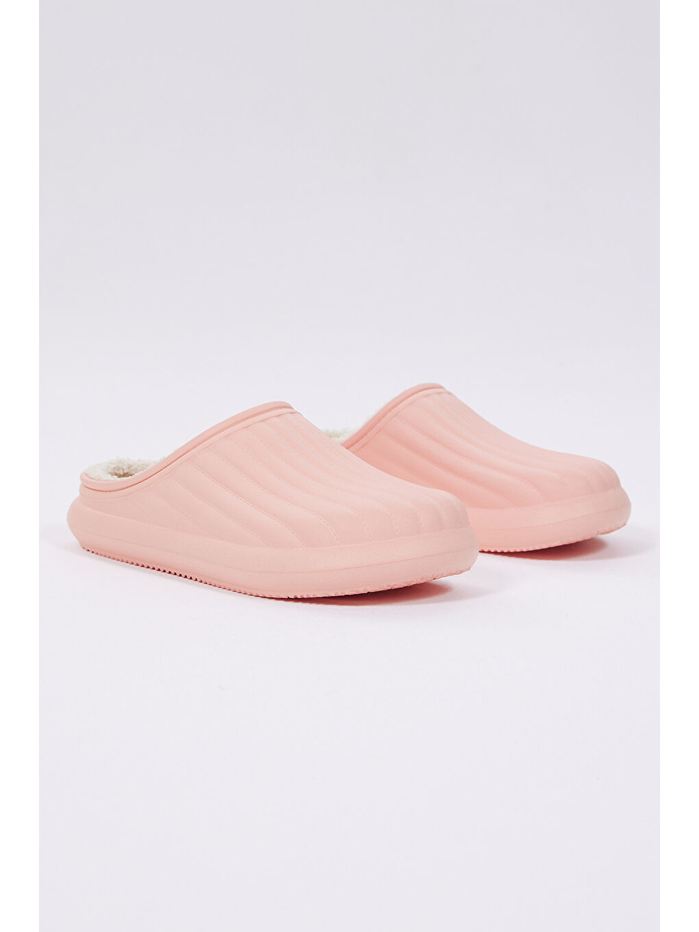 Pembe Kadın Pudra Rahat Kalıp Önü Kapalı İçi Yünlü Kışlık Eva Ev Terliği-1