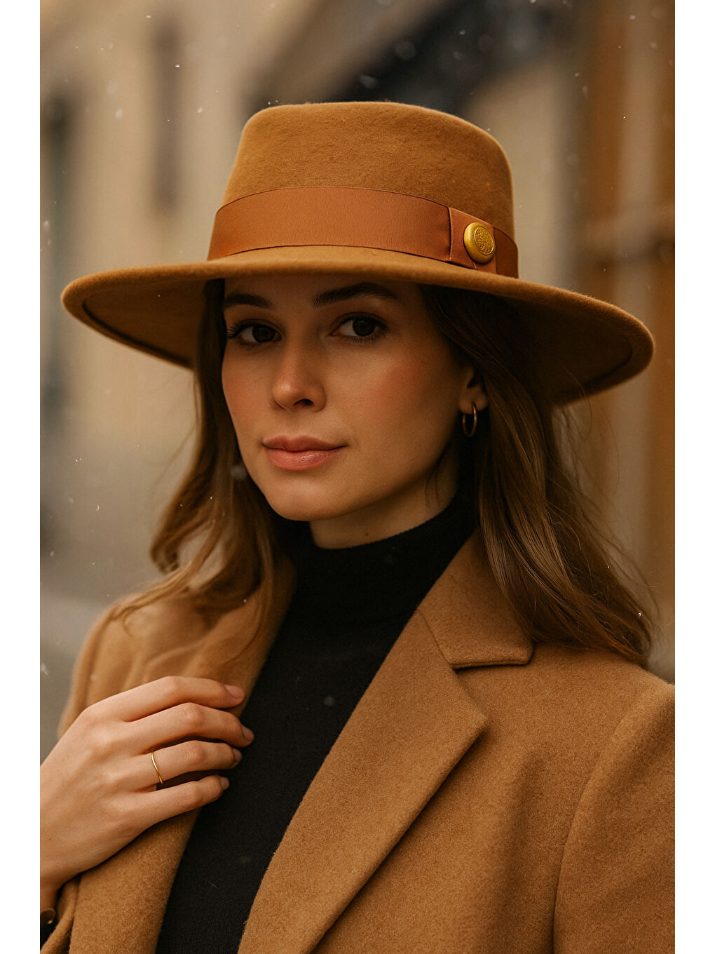 Kahverengi Kadın Camel Kaşe Gondol Şapka SPK1148-3