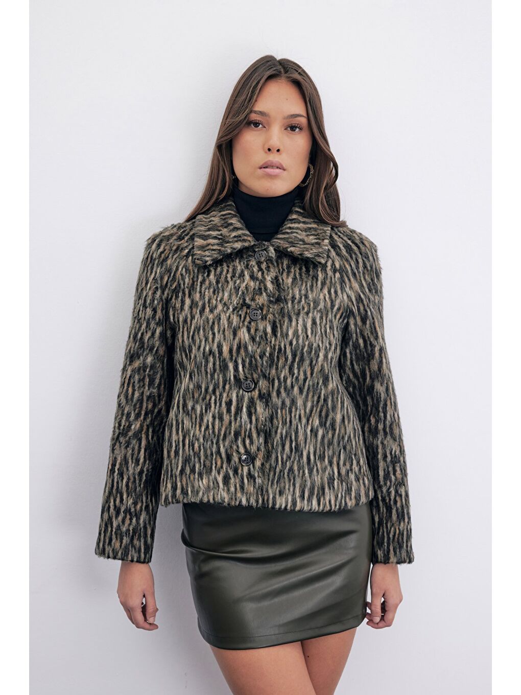 Şardonlu Deri Etek - Haki-1