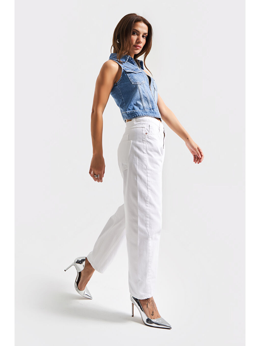 Kadın Beyaz Renk 5s5-2 Moxıe Low Fit Bol Kesim %100 Pamuk Orta Bel Denim Jean-3