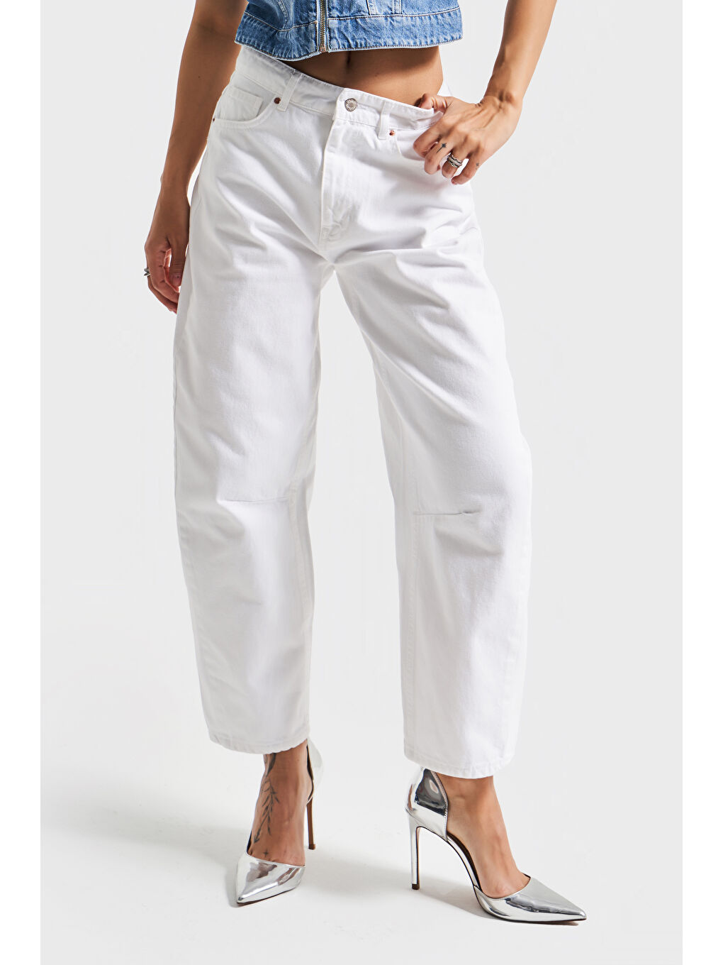 Kadın Beyaz Renk 5s5-2 Moxıe Low Fit Bol Kesim %100 Pamuk Orta Bel Denim Jean-4