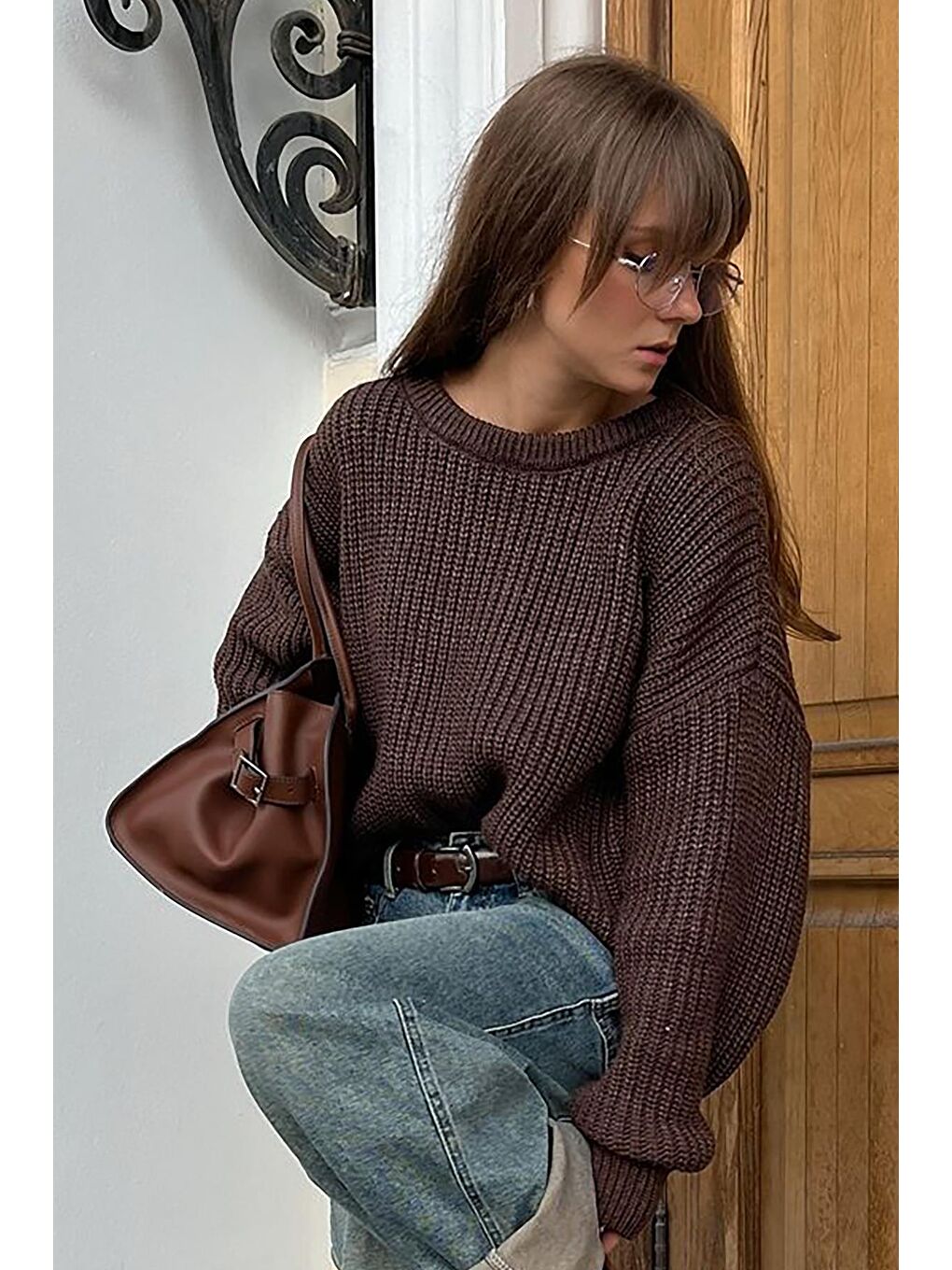 Kahverengi Basic Triko Kazak Mg1304