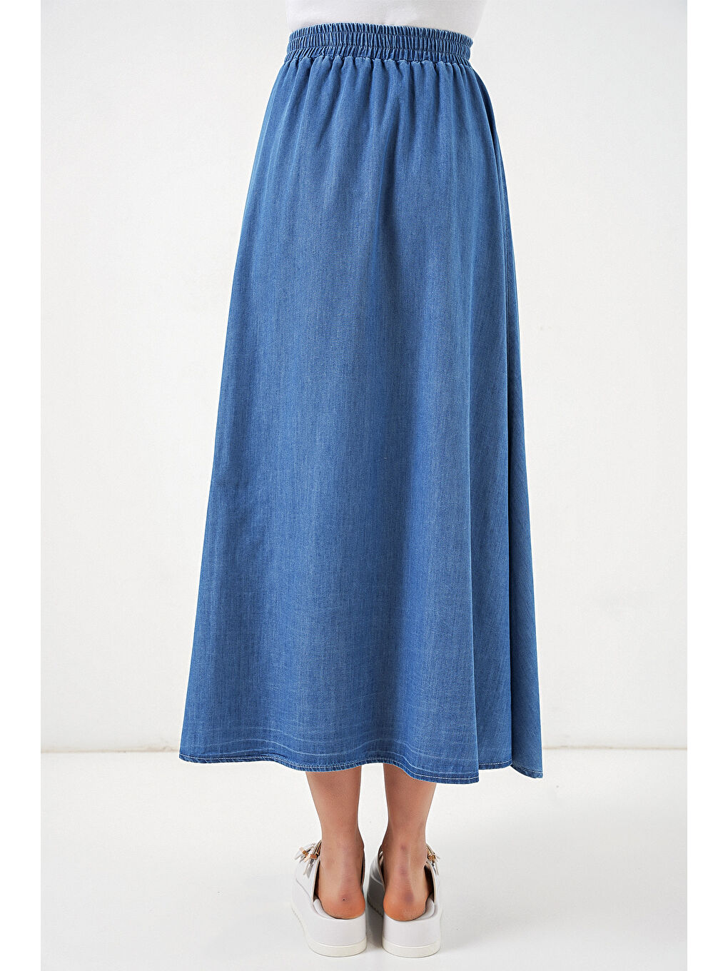 Kadın Uzun Jean Etek 8062 - Lacivert-5