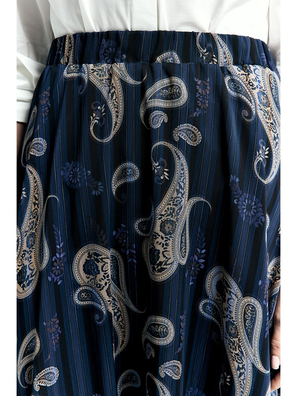 Şal Desen Şifon Etek - Lacivert-6