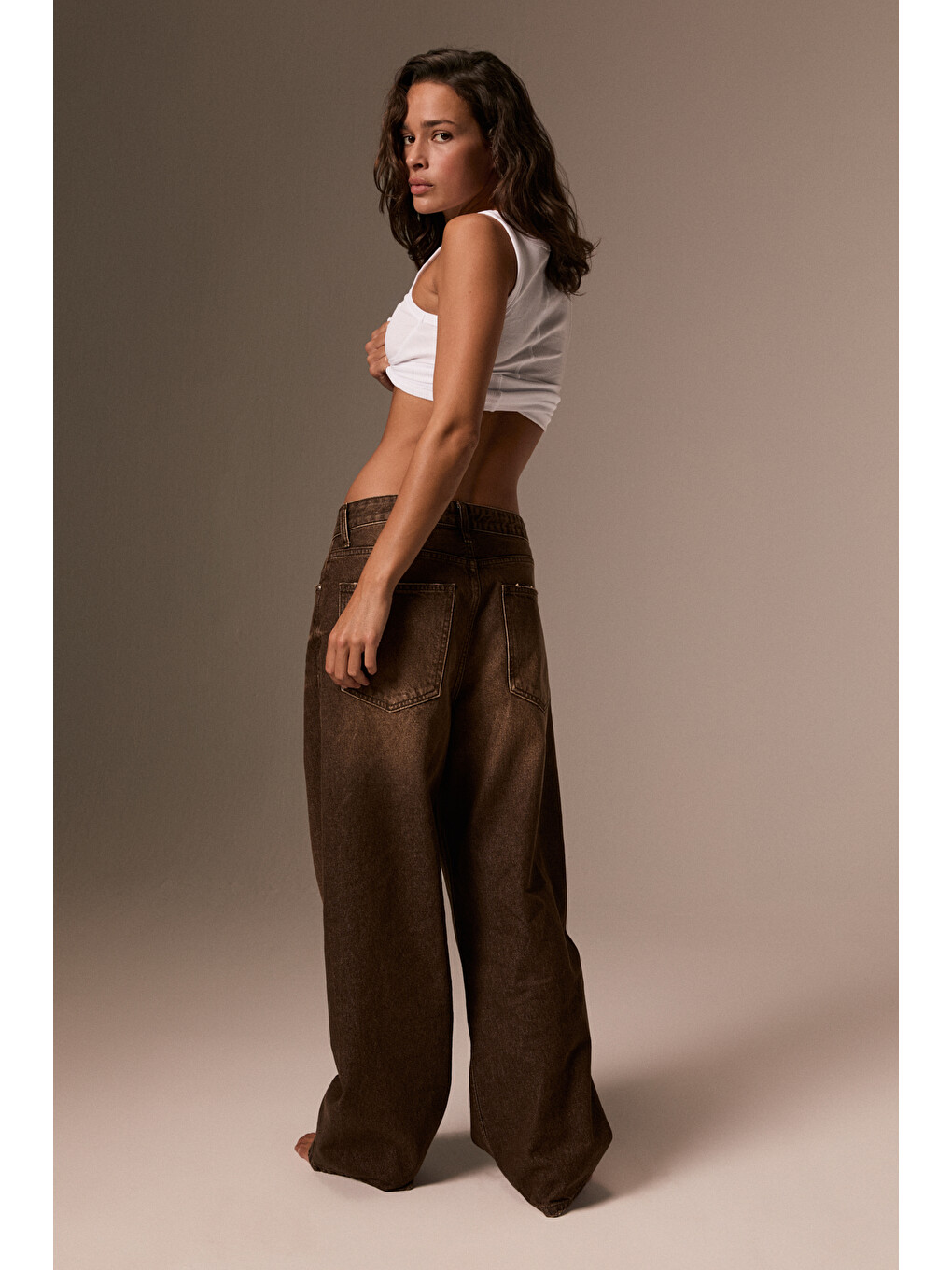 Lexy Kadın Standart Bel Baggy Balon Jean Kahverengi Pantolon-4