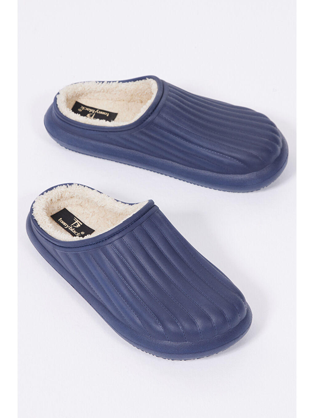 Kadın Lacivert Rahat Kalıp Önü Kapalı İçi Yünlü Kışlık Eva Ev Terliği