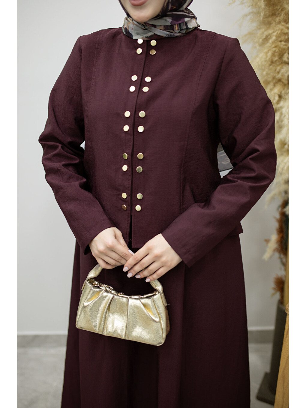 Gold Çıtçıtlı Etekli Takım TSD260156 Bordo-3