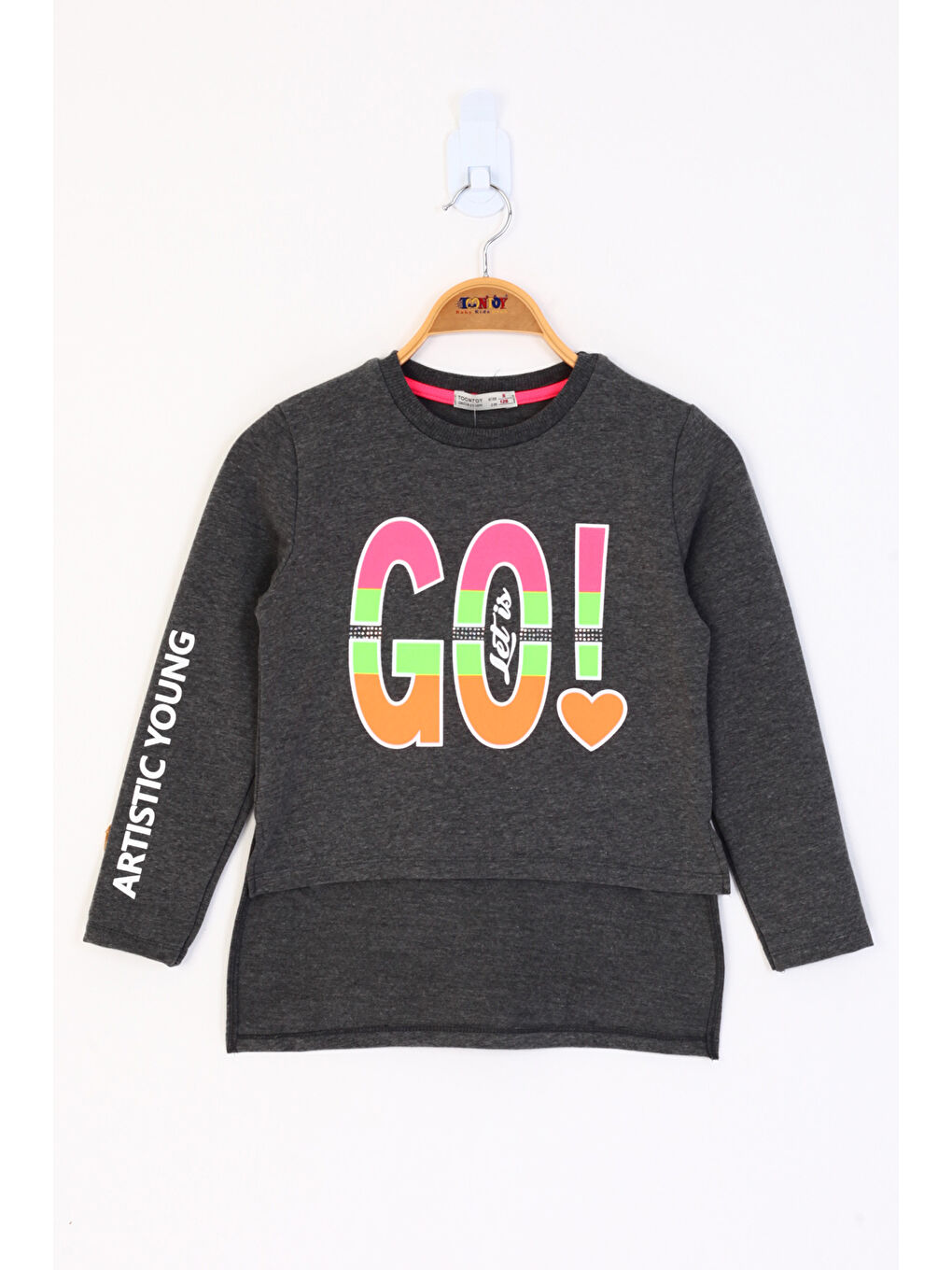 Antrasit Kız Çocuk Letis Go Baskılı Tişört-1