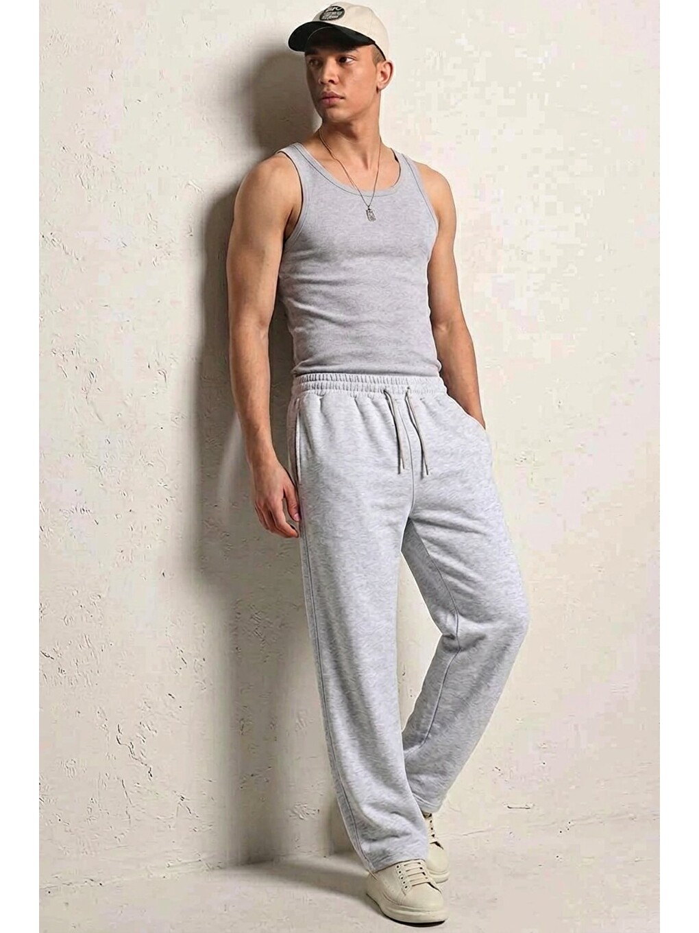 Erkek Beli Lastikli Bol Paça A.gri Eşofman Altı-3