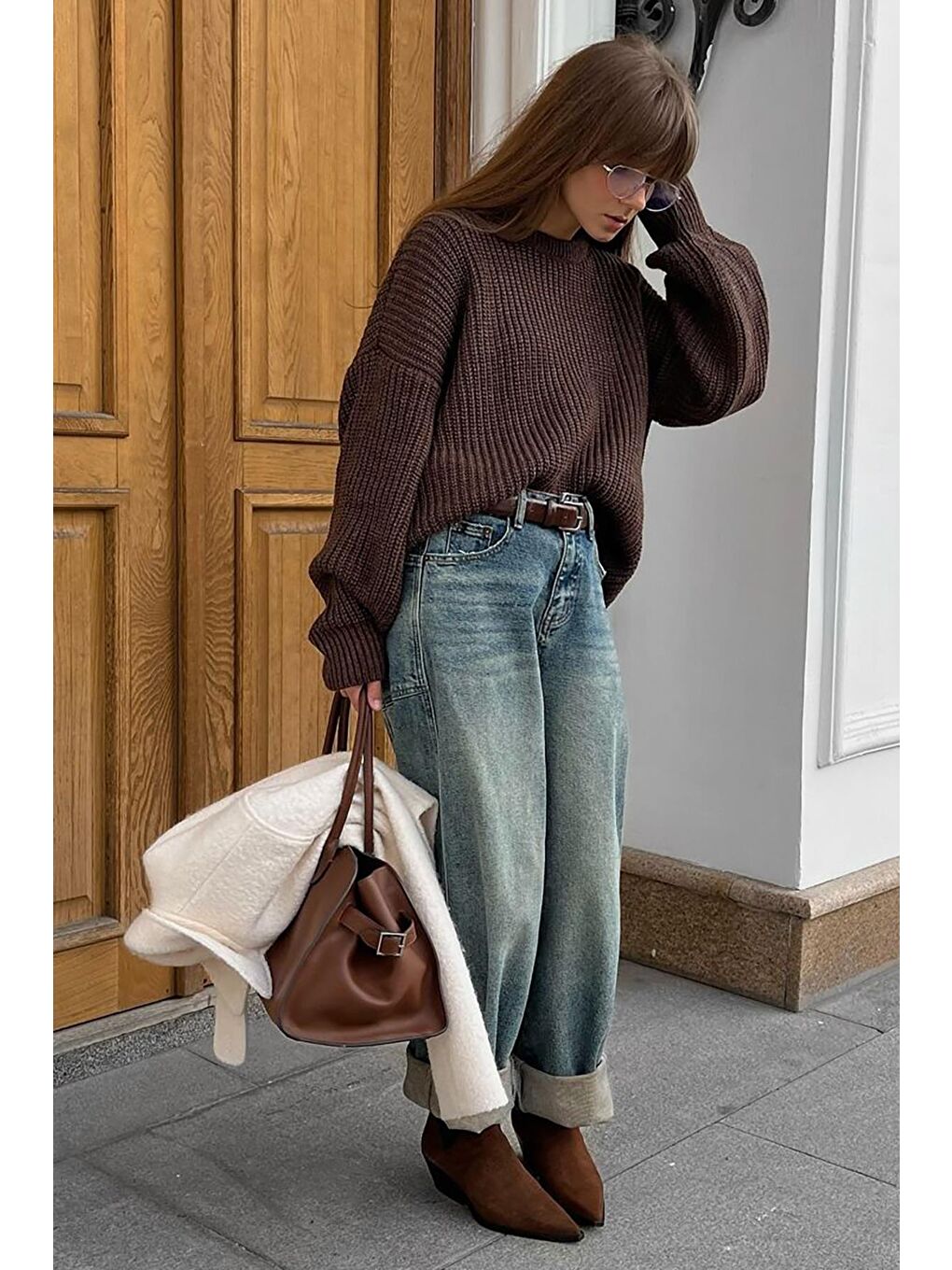 Kahverengi Basic Triko Kazak Mg1304-2