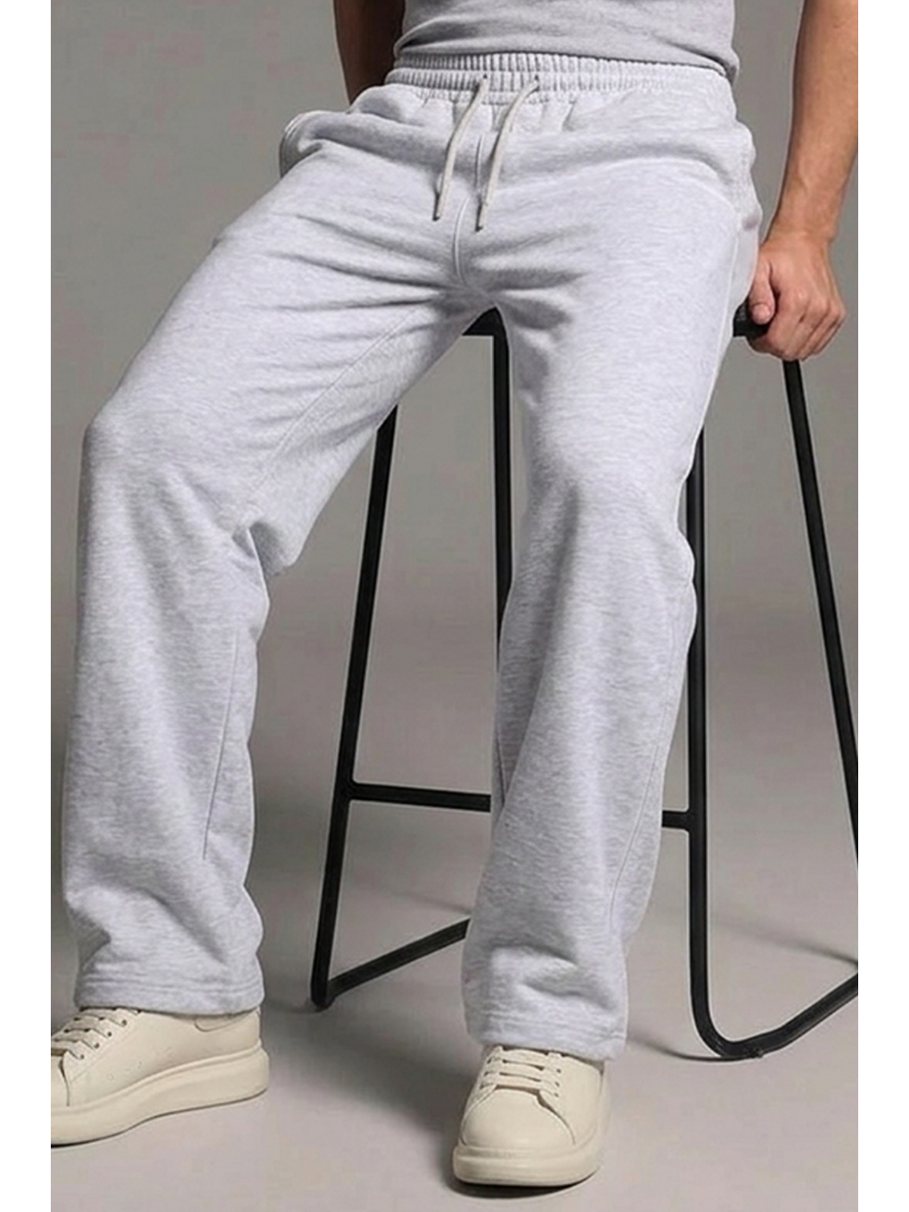 Erkek Beli Lastikli Bol Paça A.gri Eşofman Altı-5