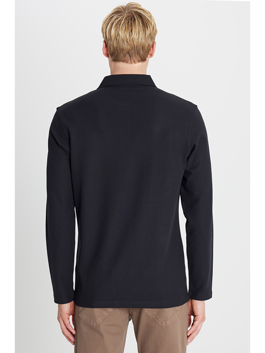 Erkek Siyah %100 Pamuk Slim Fit Dar Kesim Polo Yaka Jakarlı Tişört-4
