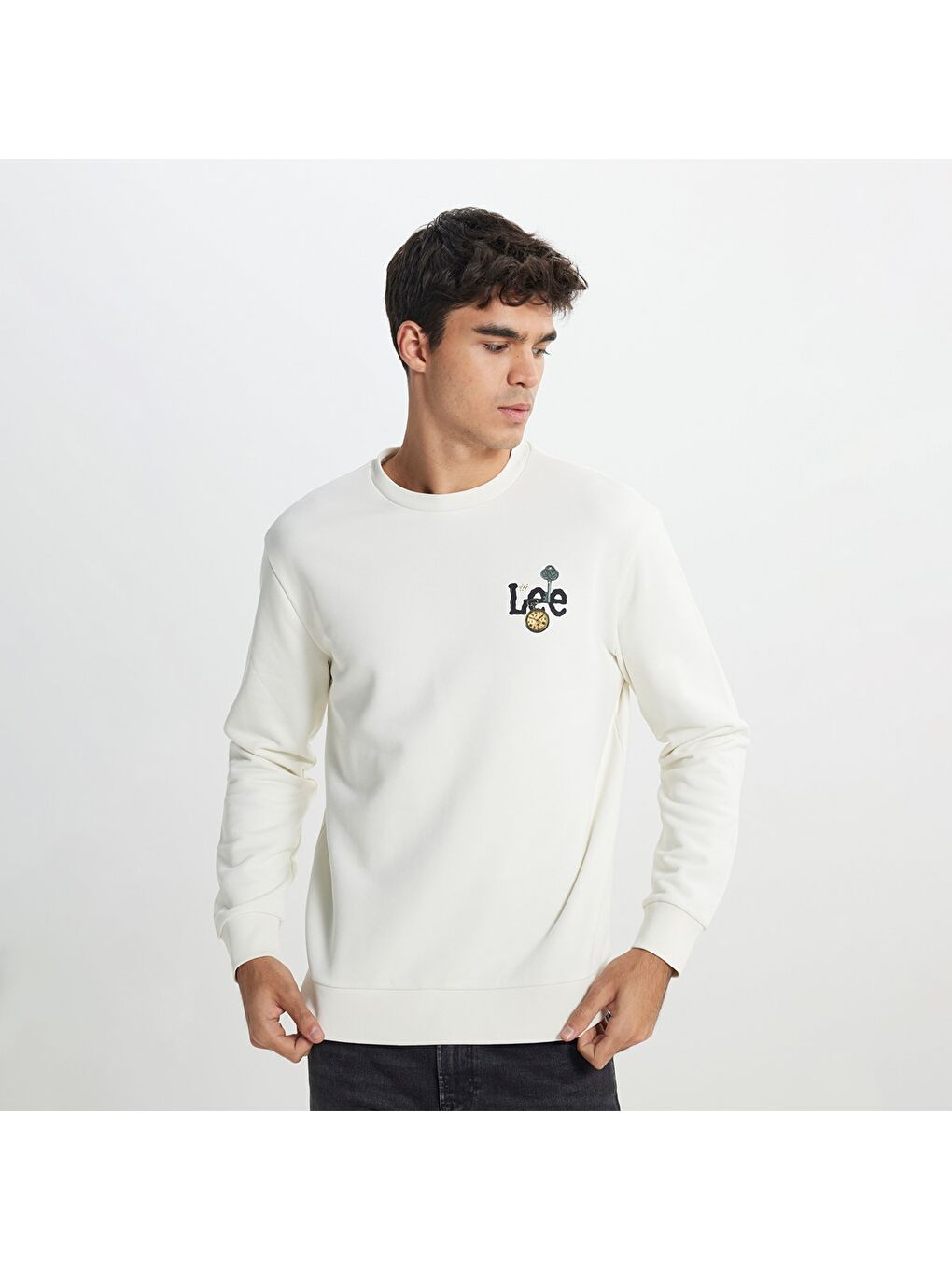 Lee Beyaz Erkek Bej Yuvarlak Yaka Sweatshirt