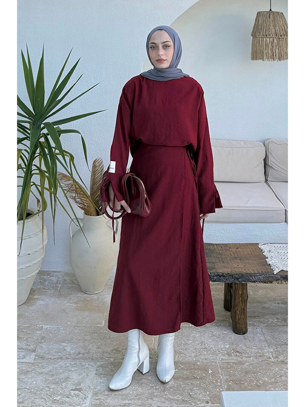 Eteği Bağlama Detaylı Takım Bordo