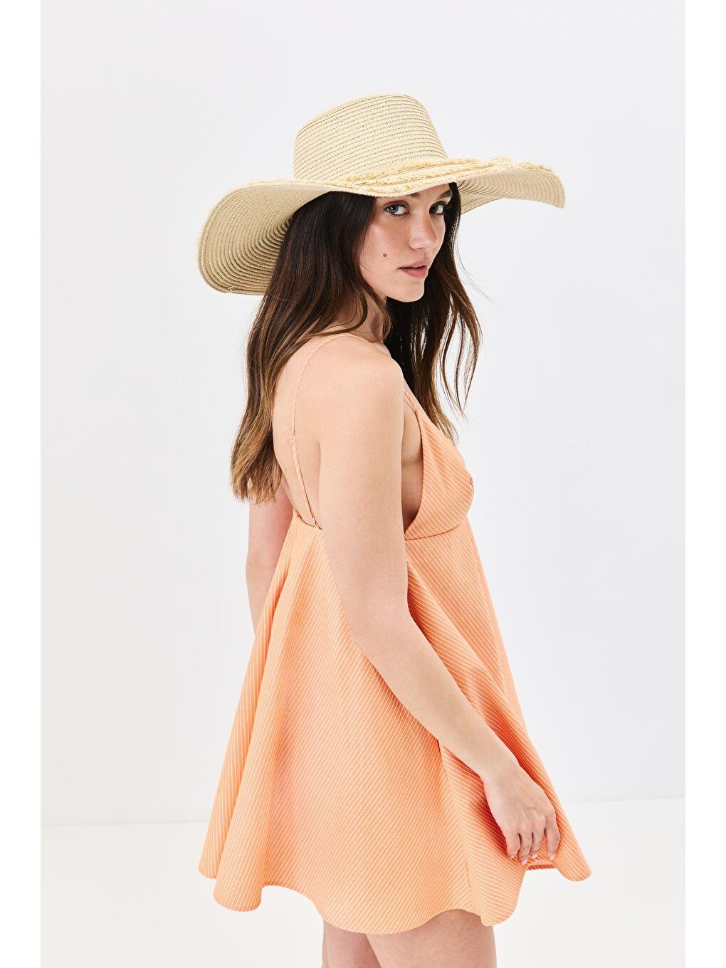 Geniş Kenar Hasır Plaj Şapkası Y25730-07 Bej