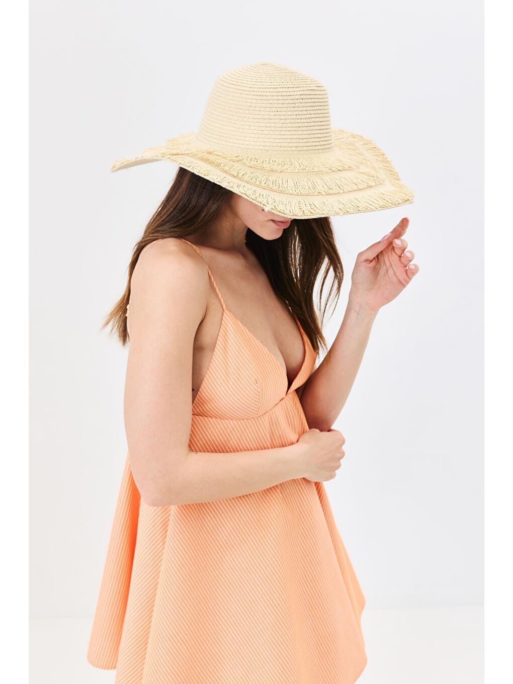 Geniş Kenar Hasır Plaj Şapkası Y25730-07 Bej-1