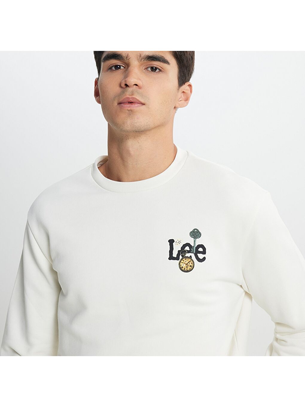 Lee Beyaz Erkek Bej Yuvarlak Yaka Sweatshirt - 1