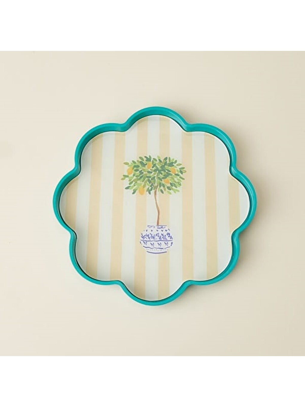Mavi Kitchen Flower Camlı Tepsi - Mavı / Beyaz - 28 Cm-1