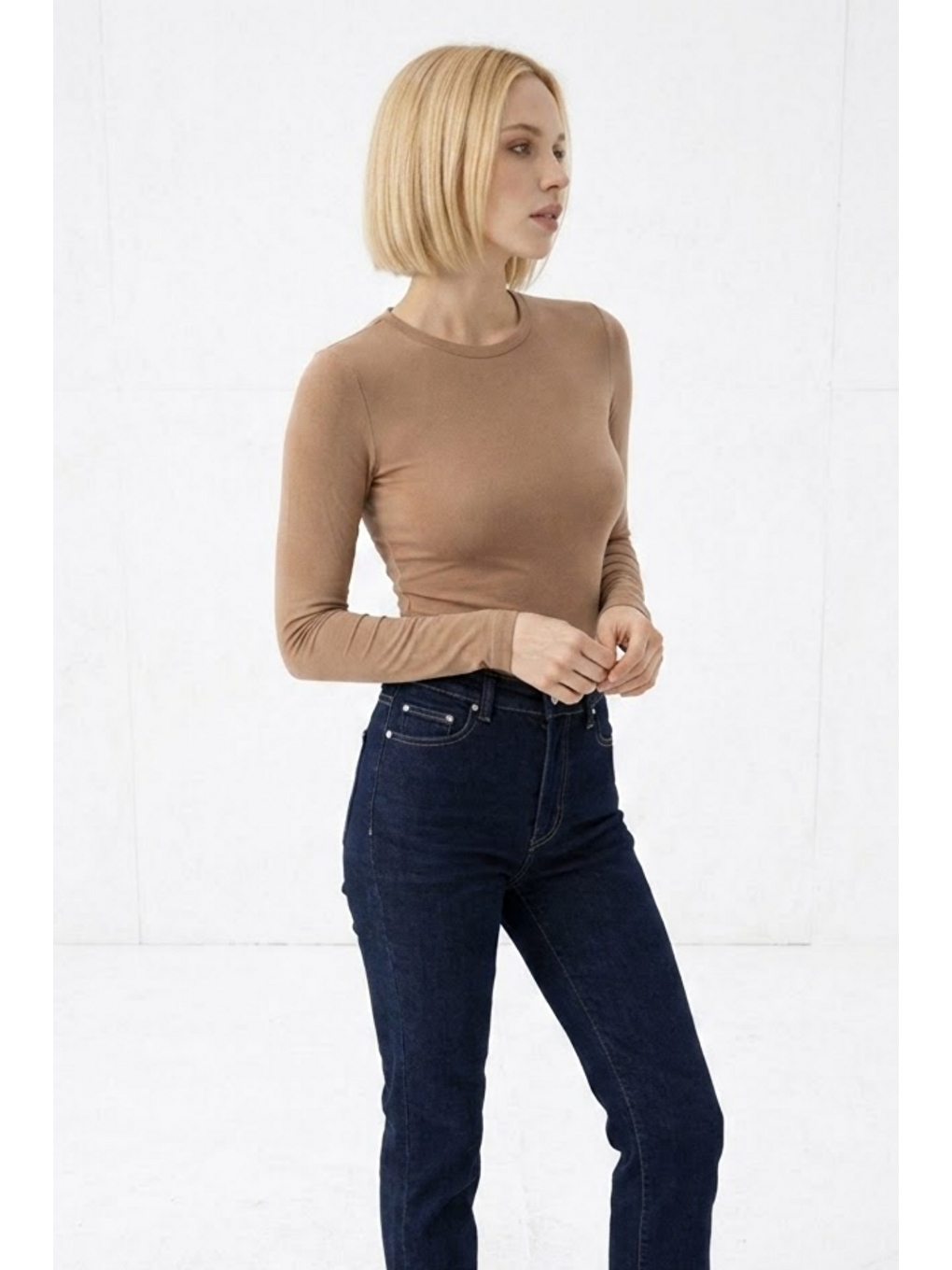 Kahverengi Kadın Günlük Fashion Dar Kahve Tişört-1