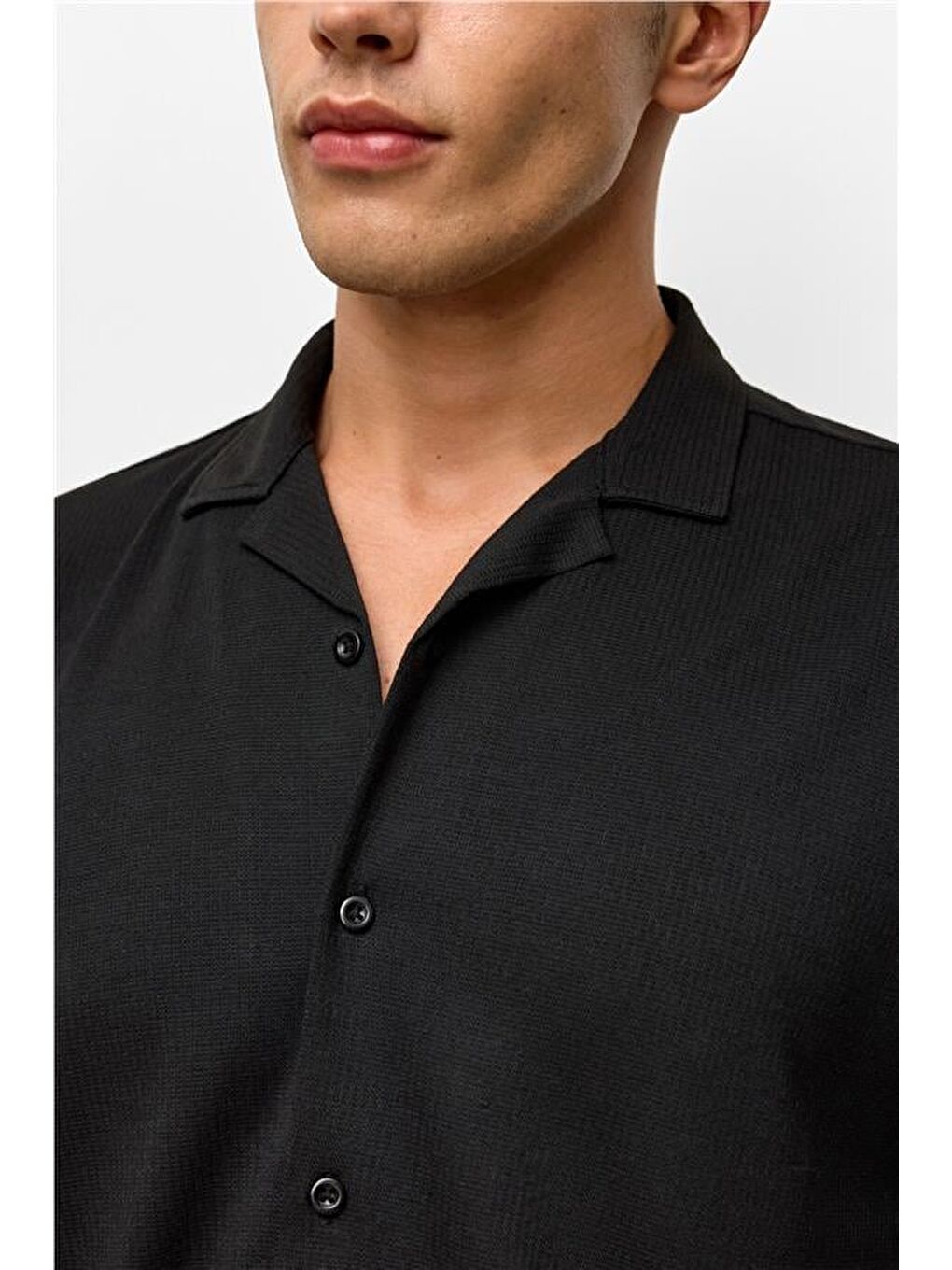 Siyah Slim Fitilli Apaş Yaka Gömlek-4