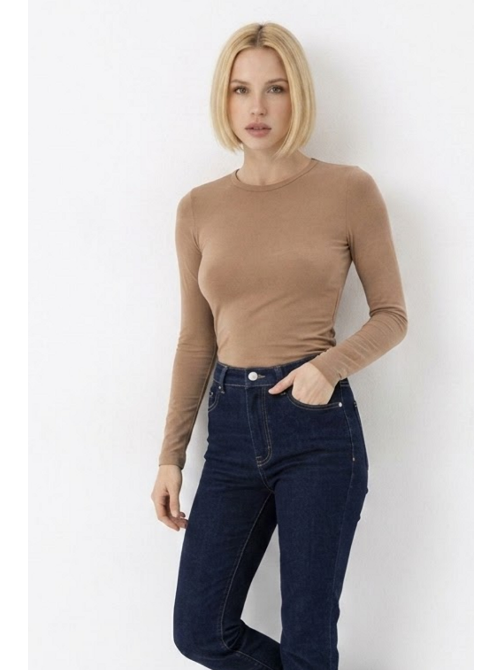 Kahverengi Kadın Günlük Fashion Dar Kahve Tişört-2