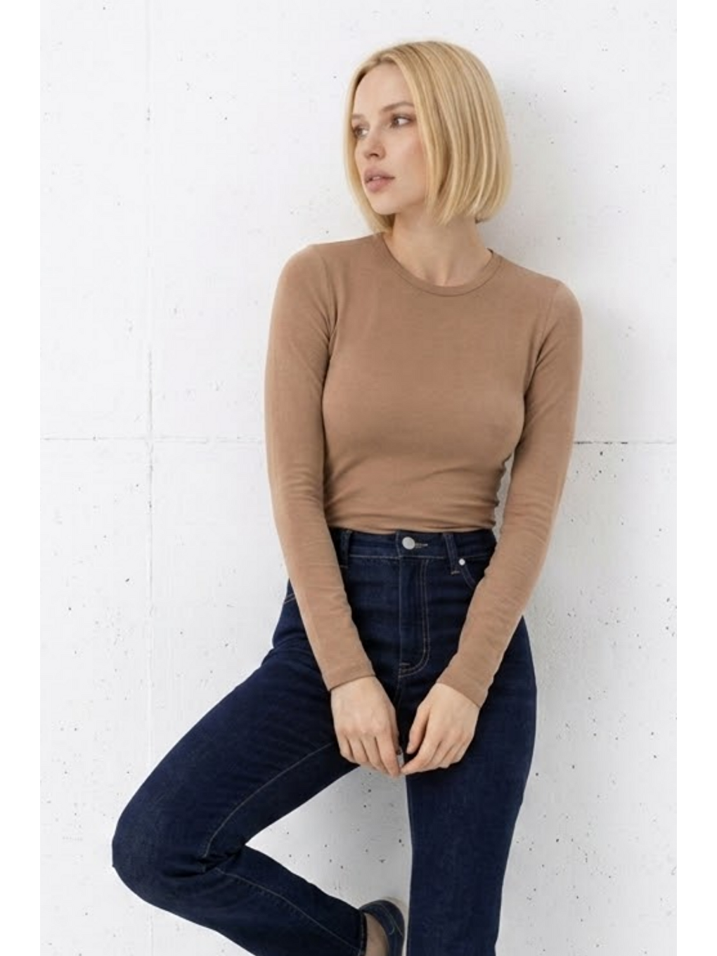 Kahverengi Kadın Günlük Fashion Dar Kahve Tişört-3