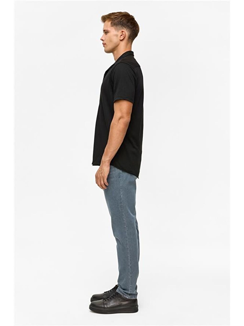 Siyah Slim Fitilli Apaş Yaka Gömlek-5