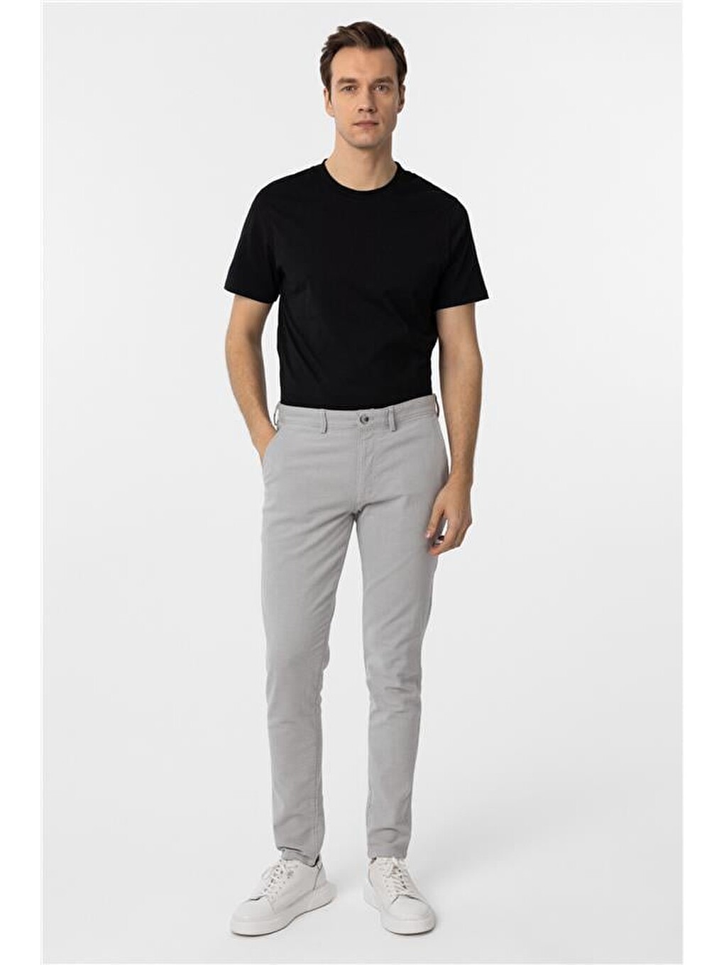 Gri Slim Armürlü Pantolon