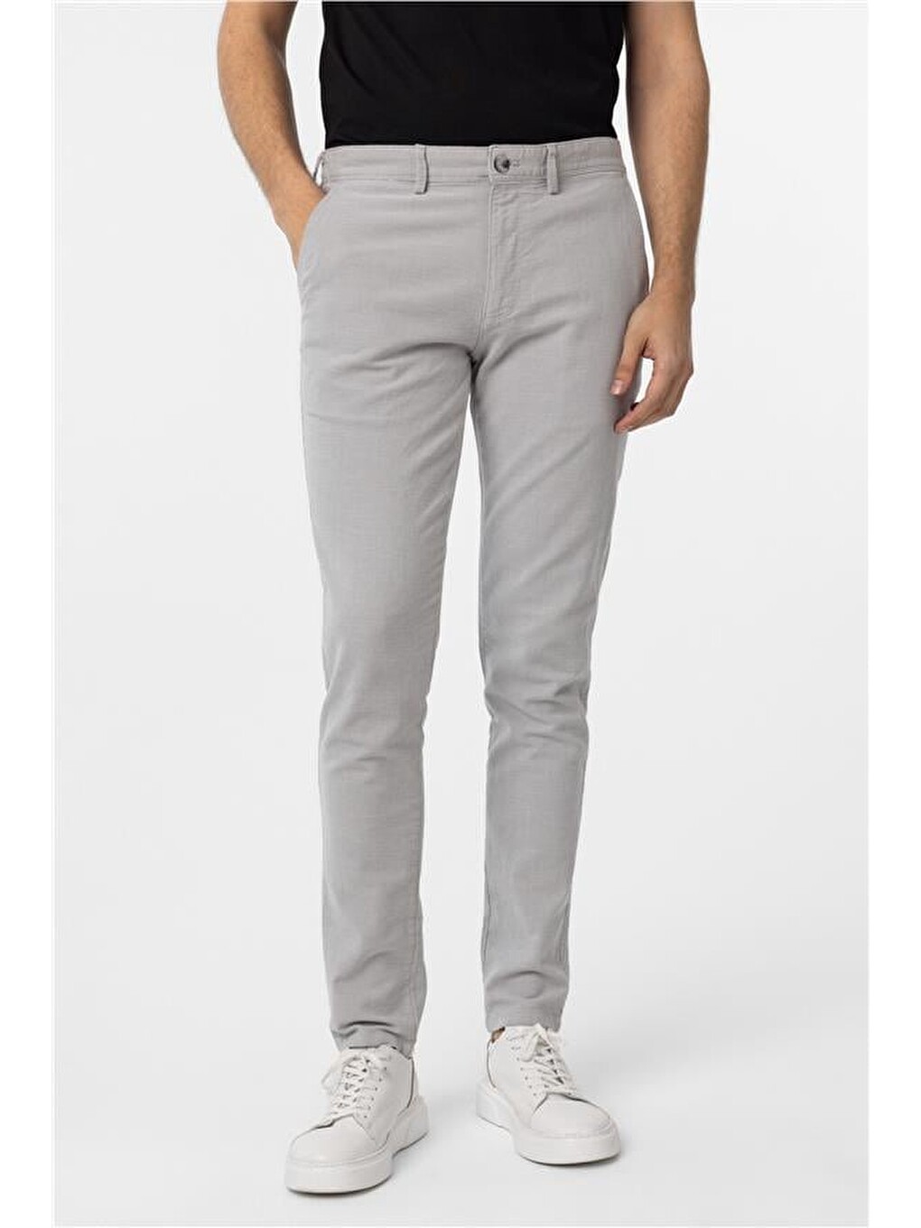 Gri Slim Armürlü Pantolon-1