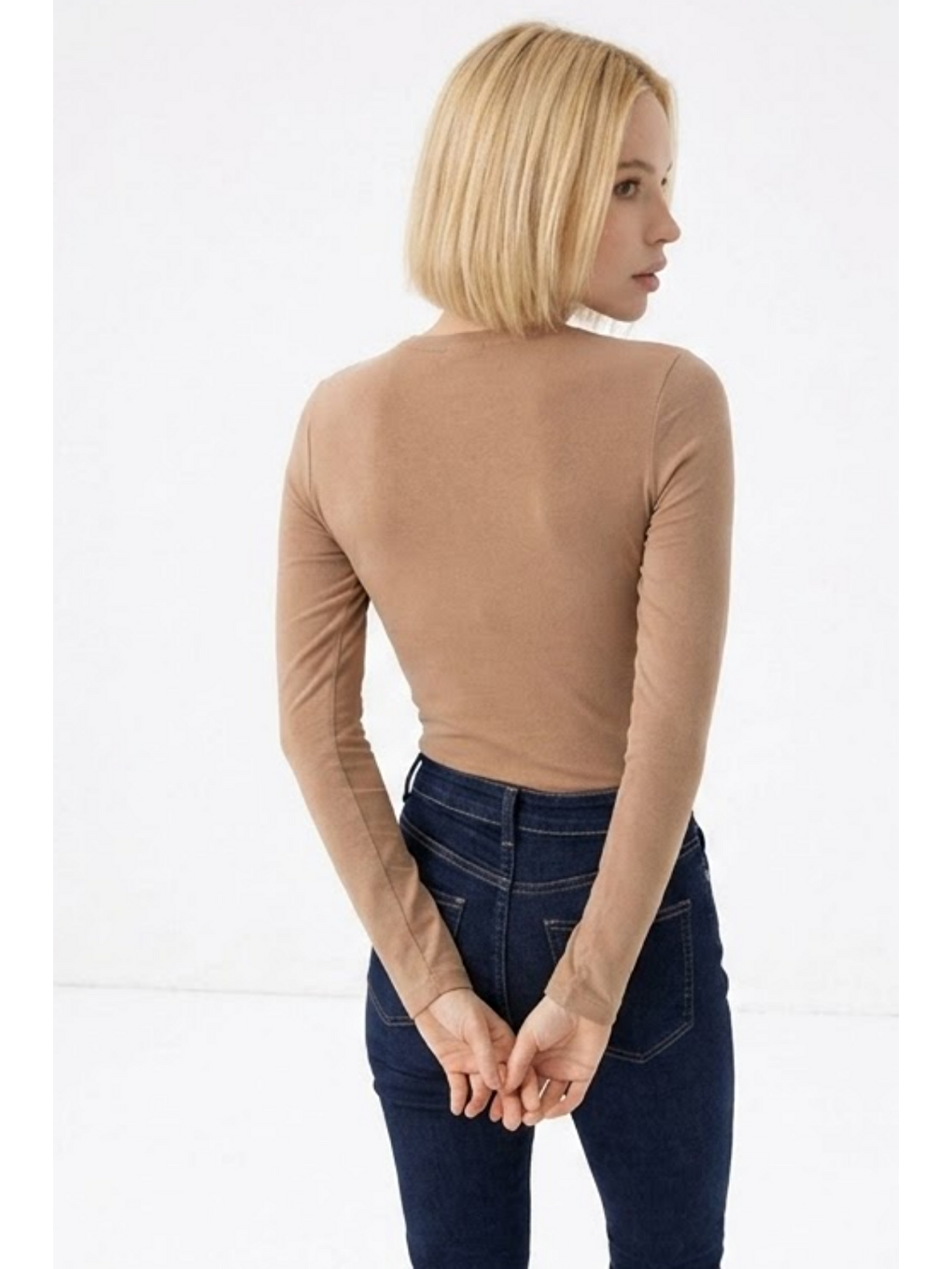 Kahverengi Kadın Günlük Fashion Dar Kahve Tişört-5