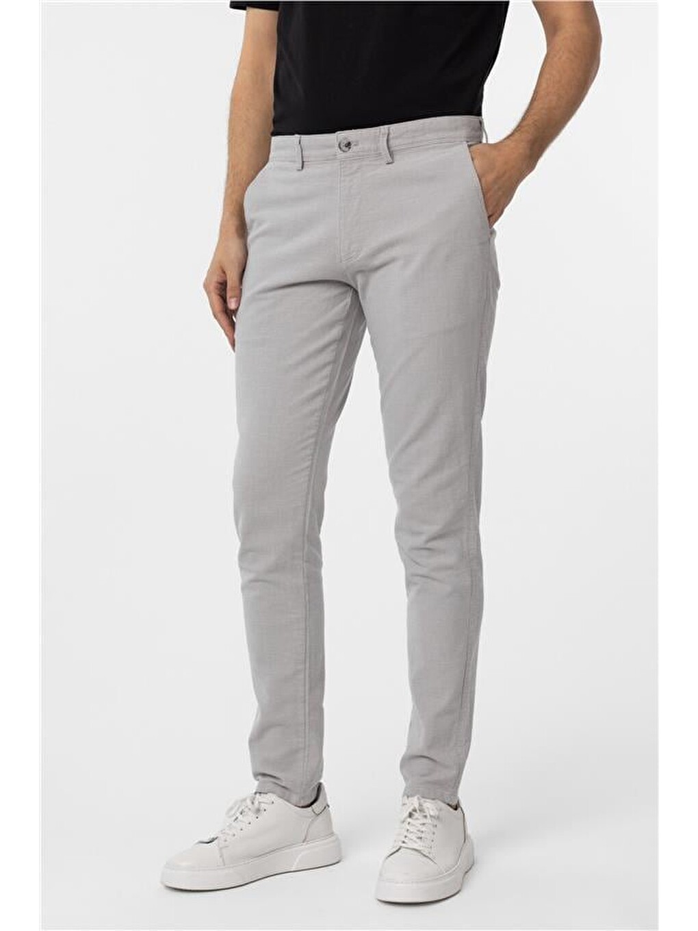 Gri Slim Armürlü Pantolon-2