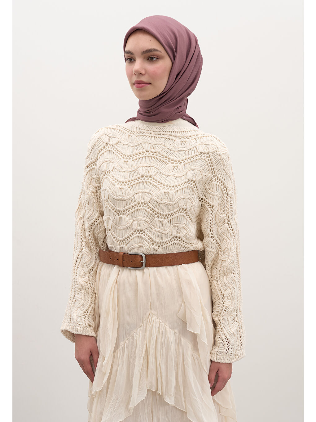 Pembe Pamuk Viskon Eşarp Gülkurusu-3