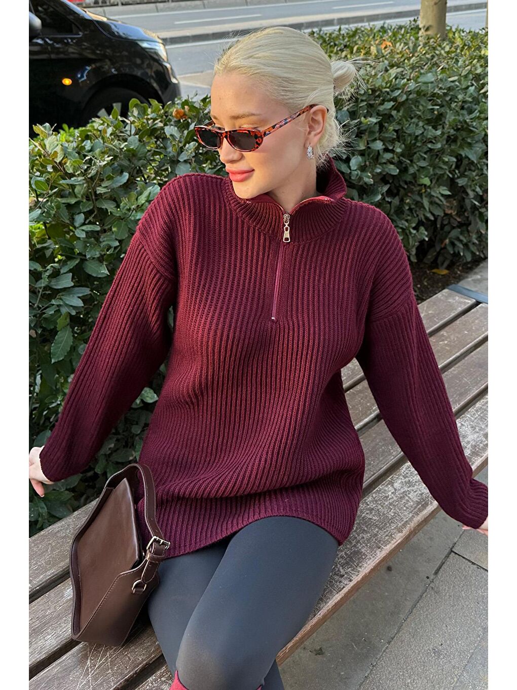 Bordo Fermuar Yaka Basic Kazak Mg1960-1