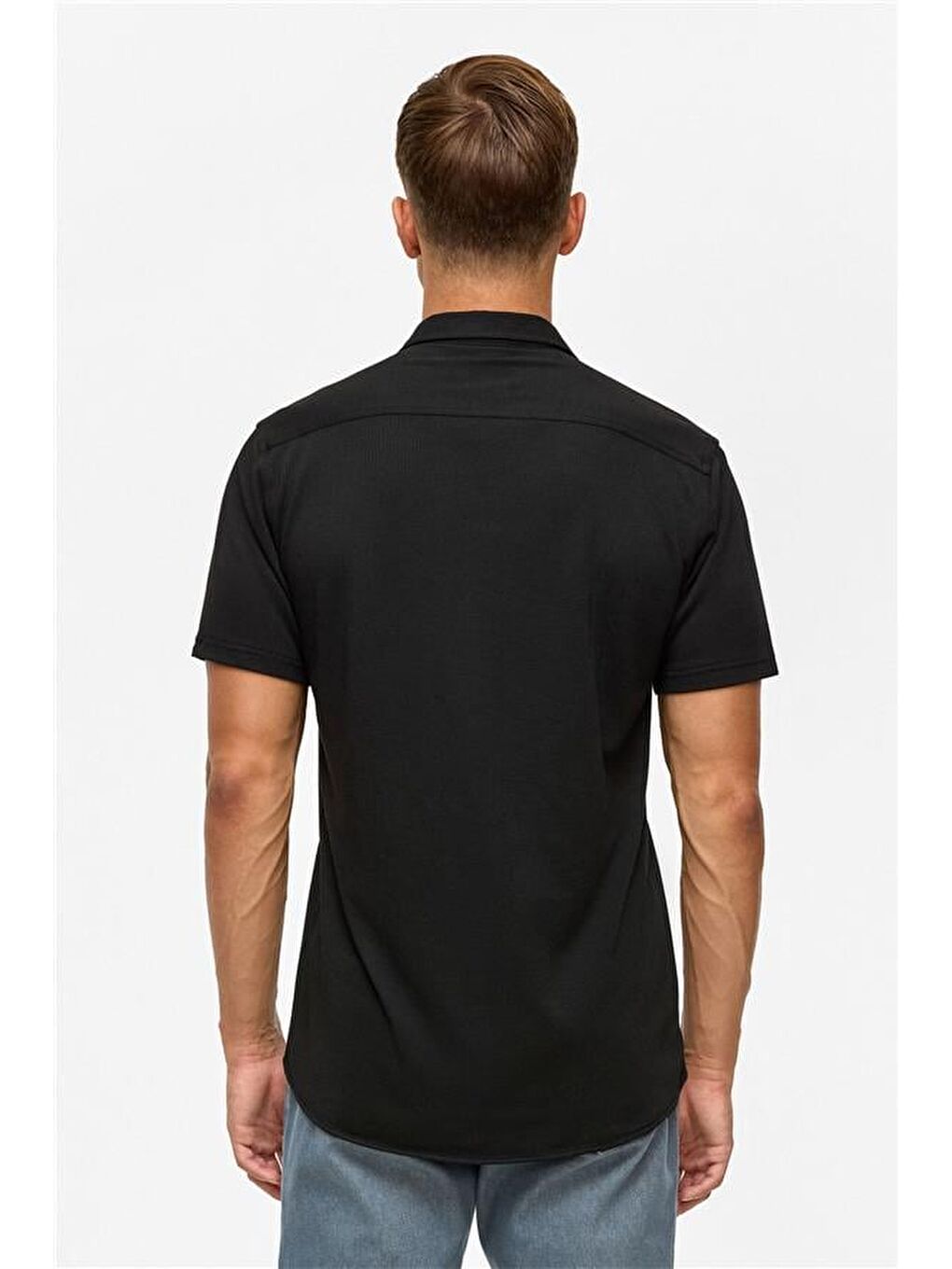 Siyah Slim Fitilli Apaş Yaka Gömlek-6