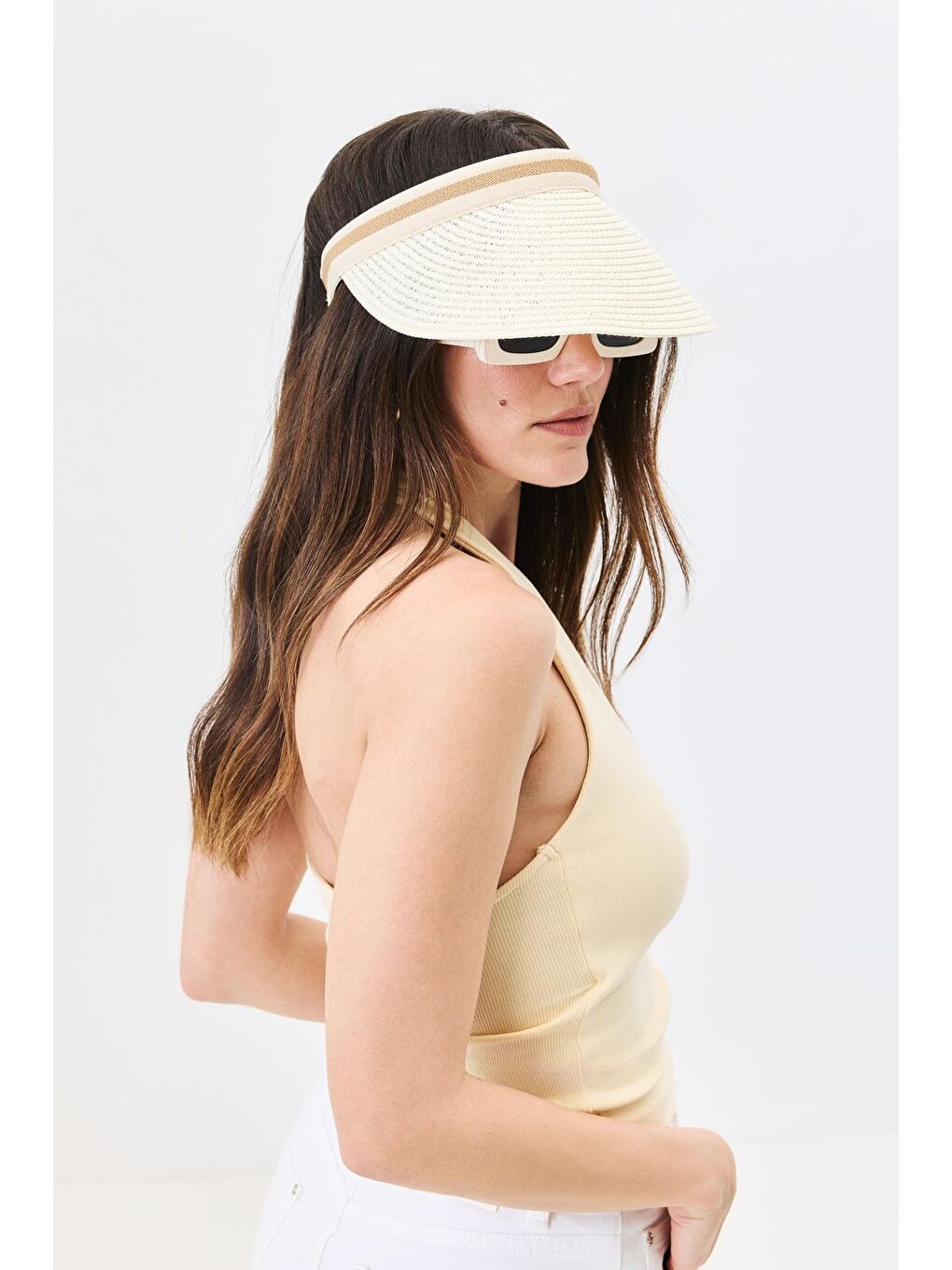 Ekru Vizor Plaj Şapkası Y25730-36 Krem