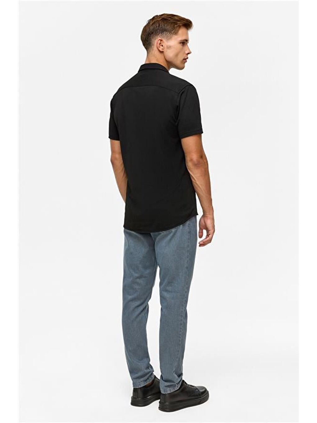 Siyah Slim Fitilli Apaş Yaka Gömlek-7