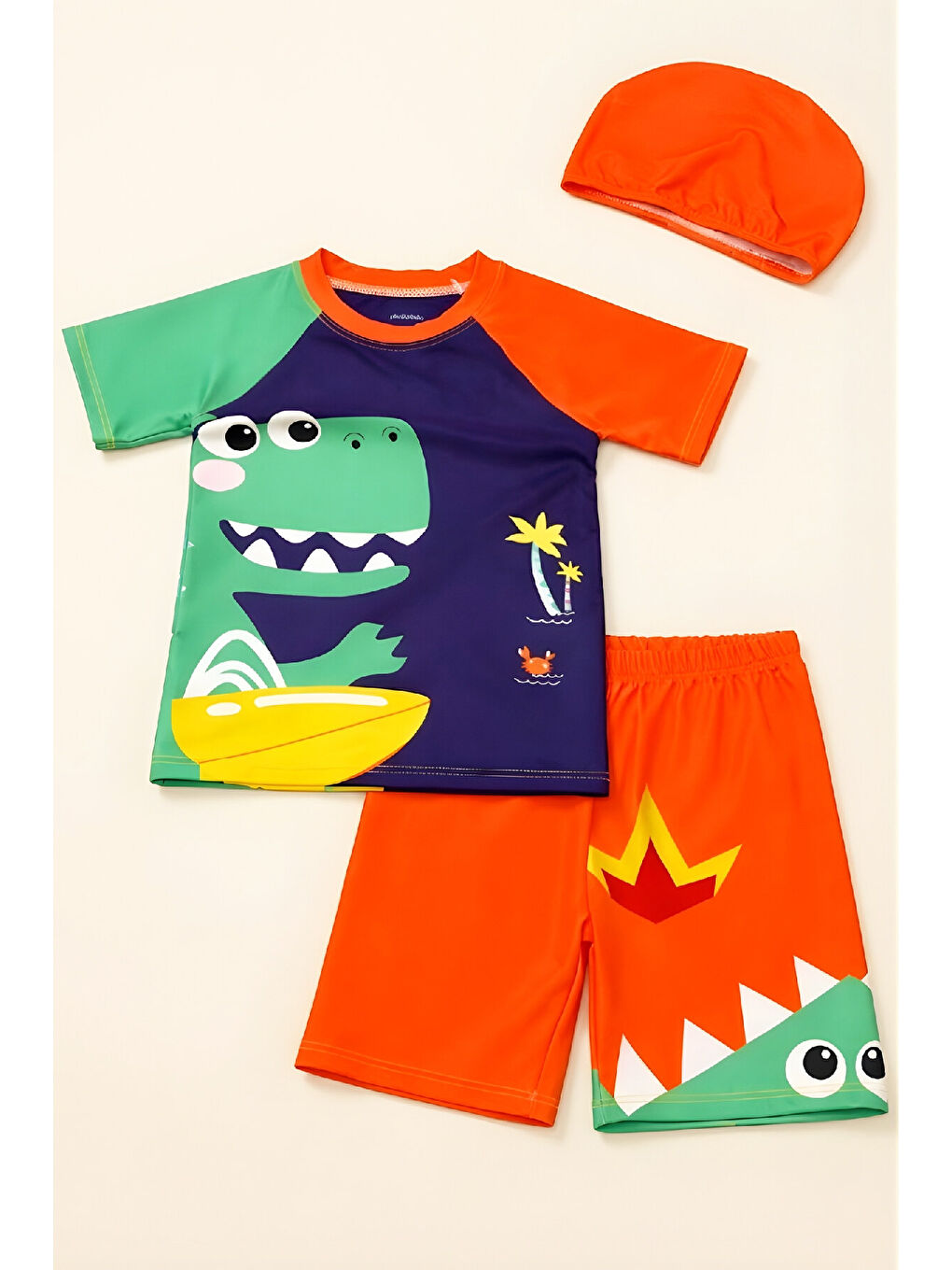 Karışık Erkek Çocuk 3'lü Mayo Takımı (Şort+Üst Mayo+Bone) 3-12 Yaş 12593B-1