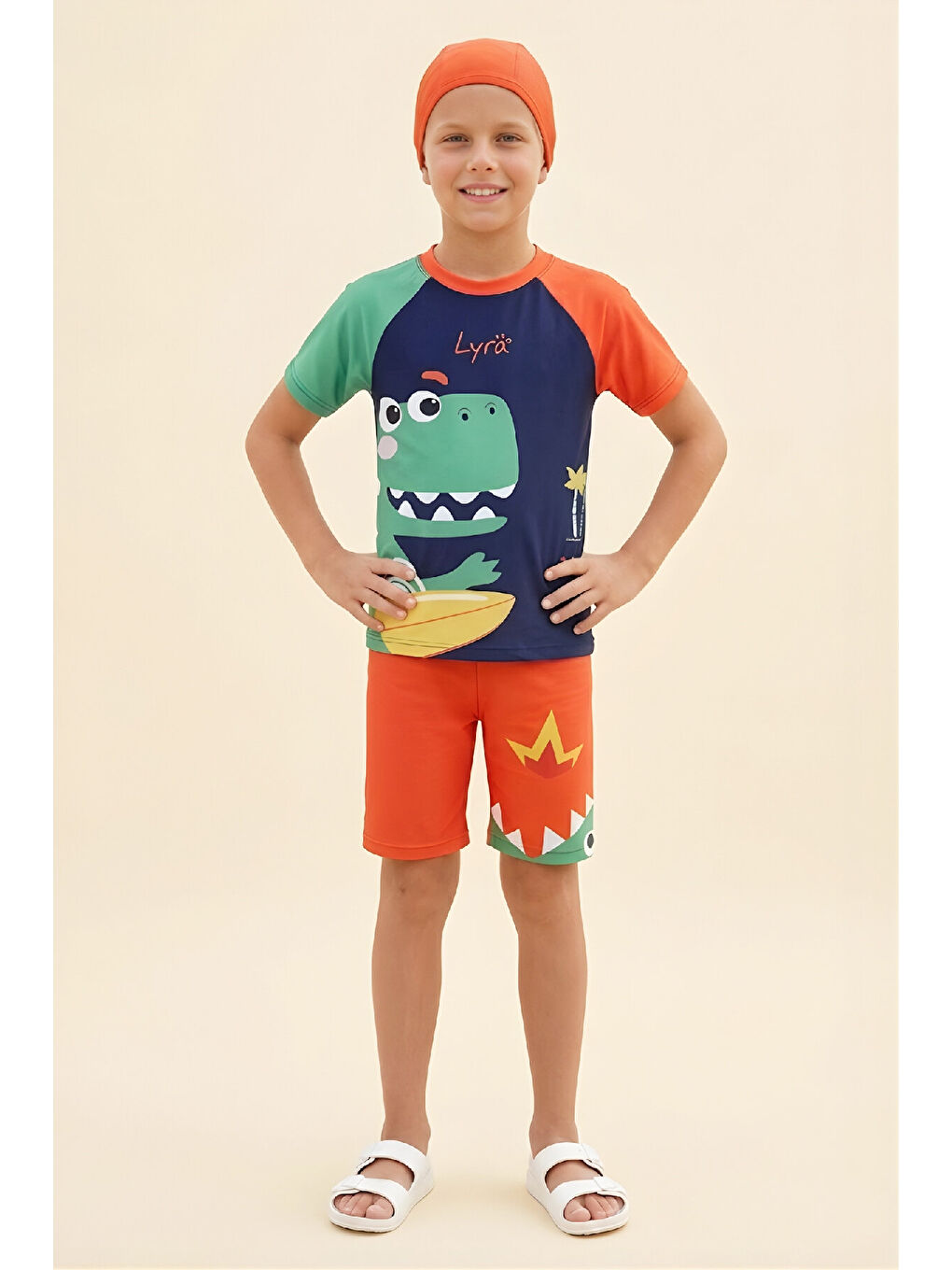 Karışık Erkek Çocuk 3'lü Mayo Takımı (Şort+Üst Mayo+Bone) 3-12 Yaş 12593B-2
