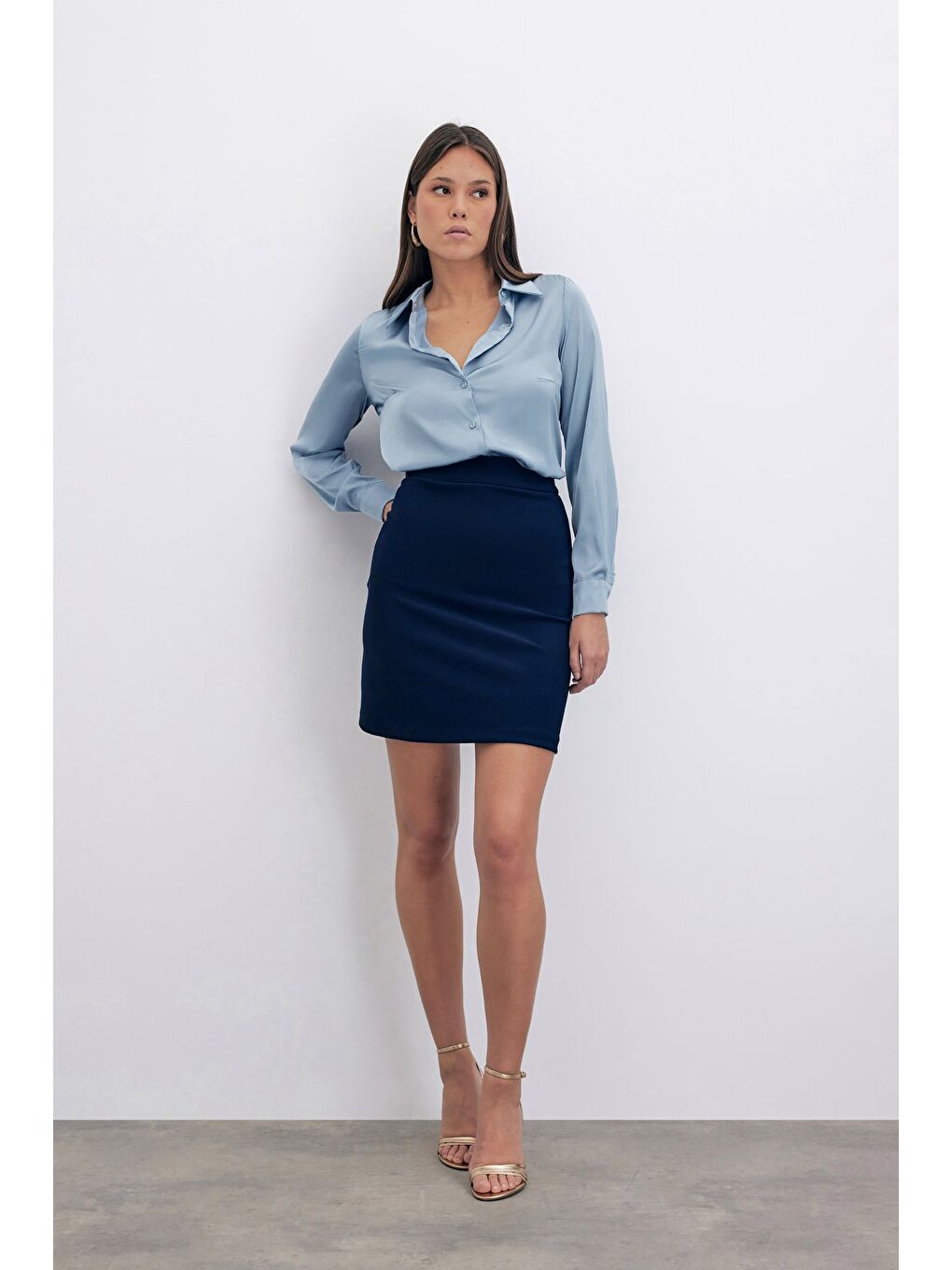 Düz Kısa Etek - Lacivert-1