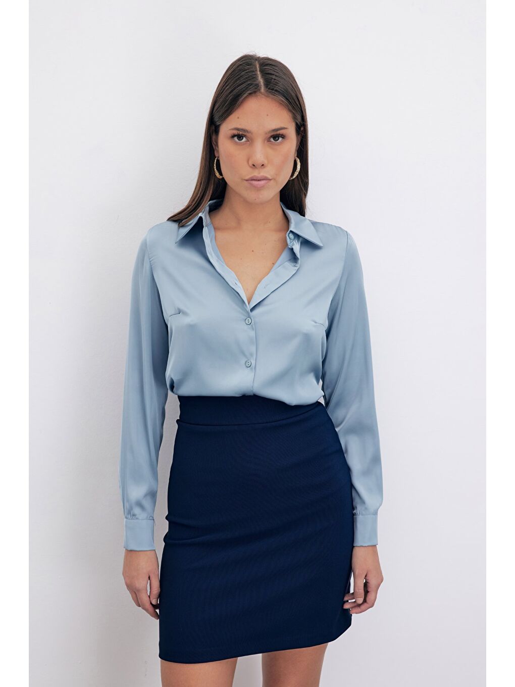 Düz Kısa Etek - Lacivert-2