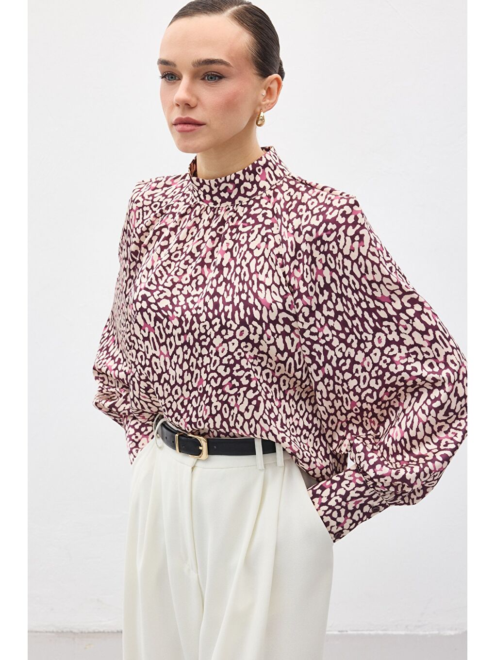 Desenli Bluz - Mürdüm-1