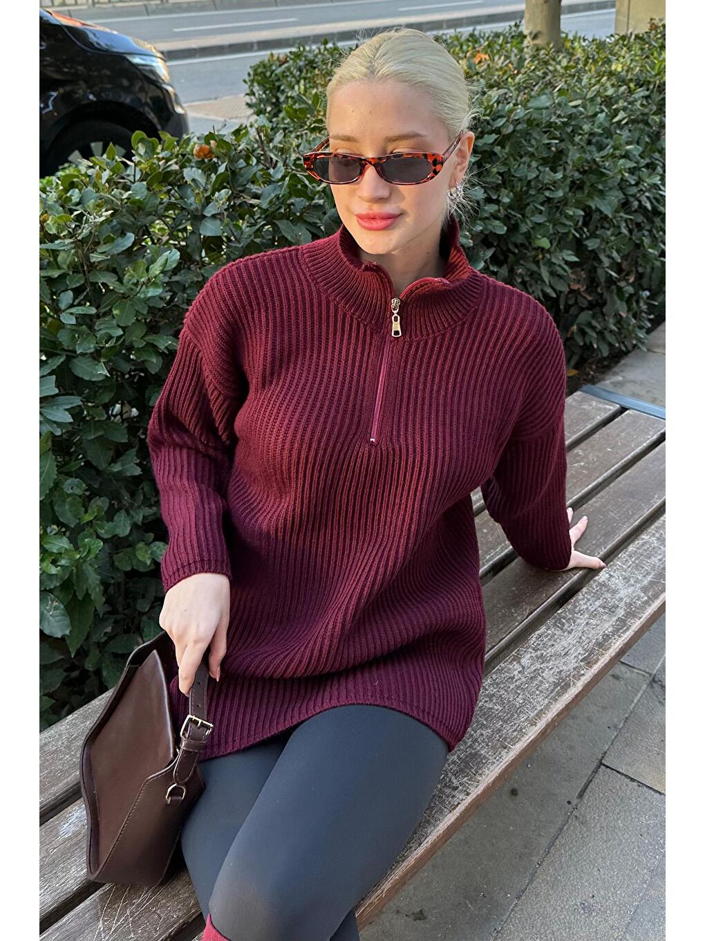 Bordo Fermuar Yaka Basic Kazak Mg1960-2