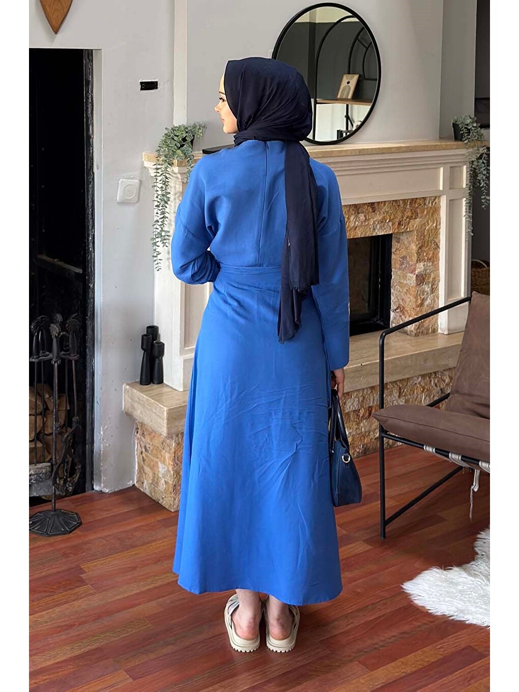 Eteği Bağlama Detaylı Takım Saks Mavisi-3
