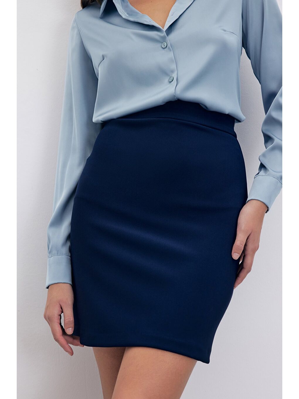 Düz Kısa Etek - Lacivert-4
