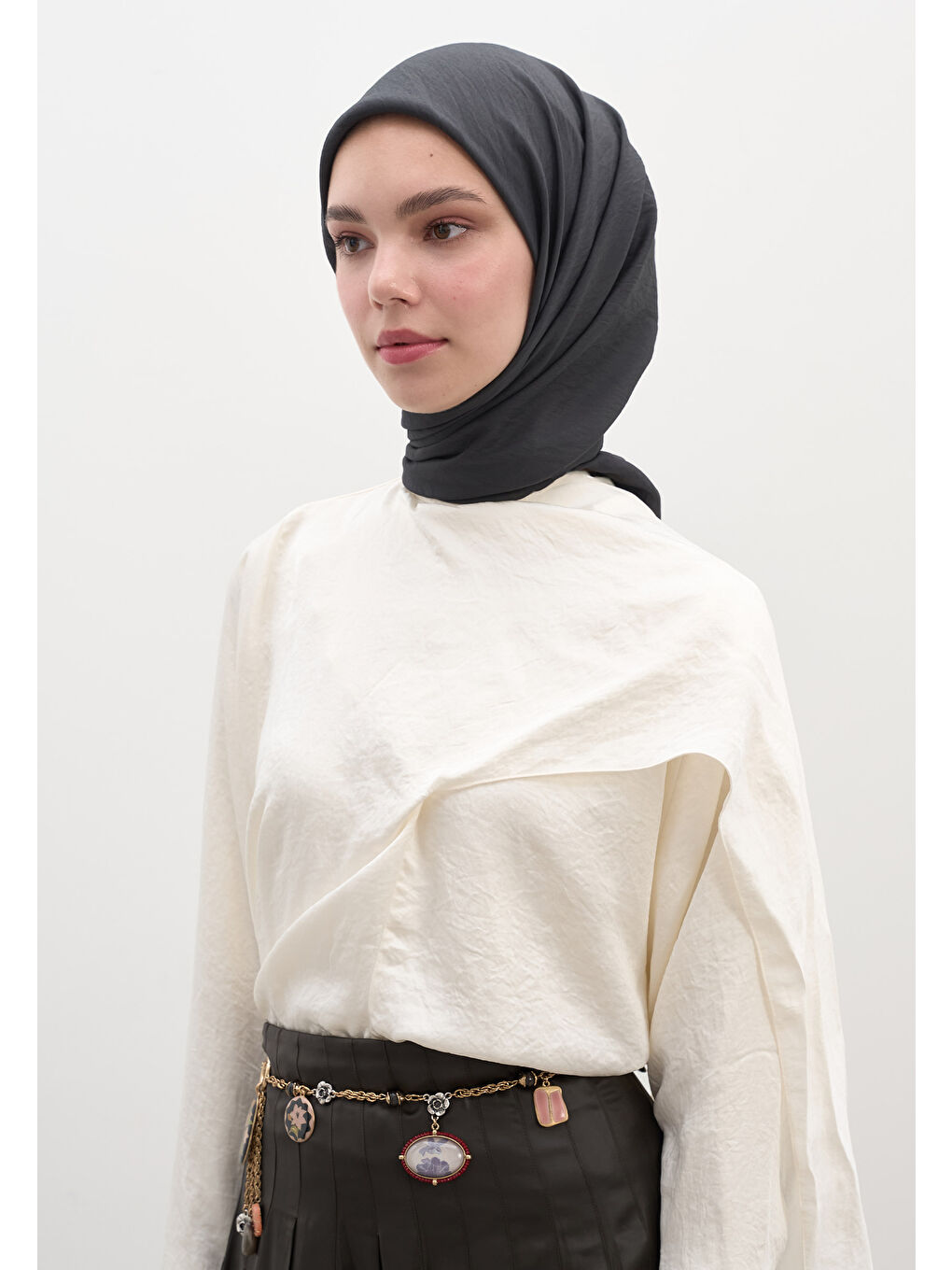 Pamuk Viskon Eşarp Antrasit-1